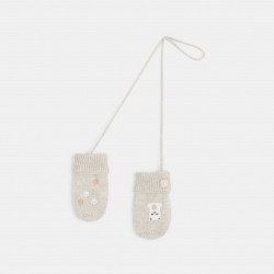 Obaibi Γαντάκια πλεκτά επενδεδυμένα με μαλακό φλις με μοτίφ ζώων μπεζ για μωρά αγοράκια