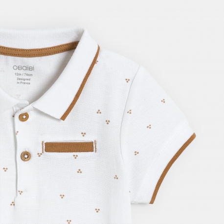 Obaibi Μπλούζα πόλο από βαμβακερό,πικέ ύφασμα, με τυπωμένα σχέδια, λευκή, για μωρά αγορ