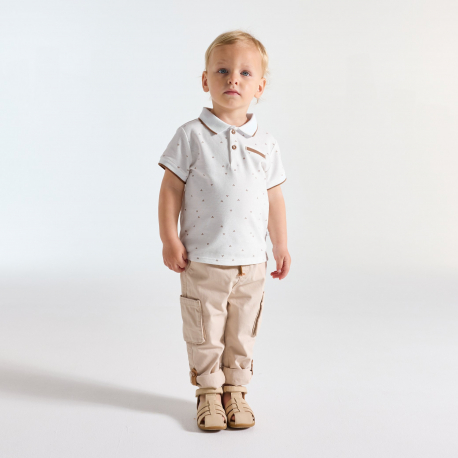 Obaibi Μπλούζα πόλο από βαμβακερό,πικέ ύφασμα, με τυπωμένα σχέδια, λευκή, για μωρά αγορ