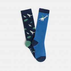 Okaidi Chaussettes hautes bouclette dinosaures bleu garcon (lot de 2)