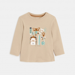 Obaibi Μπλούζα μακρυμάνικη, με θέμα σχολείο, μπεζ για μωρά αγοράκια