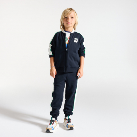 Okaidi Παντελόνι φόρμας με λωρίδες στο πλάι από χνουδωτό ύφασμα γκρι για αγόρια