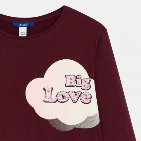 Okaidi Μπλούζα μακρυμάνικη με μήνυμα, σε μωβ-κόκκινο για κορίτσια