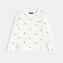 Okaidi Μπλούζα μακρυμάνικη με καρδούλες, λευκή για κορίτσια