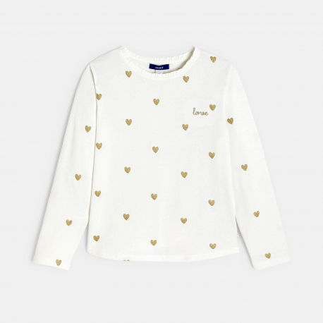 Okaidi Μπλούζα μακρυμάνικη με καρδούλες, λευκή για κορίτσια