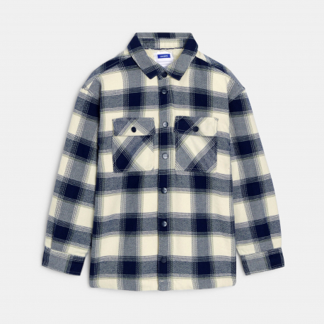 Okaidi Πουκάμισο μπουφάν καρό με εσωτερική επένδυση από φλις μπεζ για αγόρια