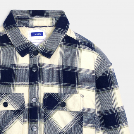Okaidi Πουκάμισο μπουφάν καρό με εσωτερική επένδυση από φλις μπεζ για αγόρια