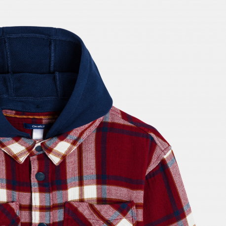 Okaidi Πουκάμισο μπουφάν καρό με κουκούλα κόκκινο για αγόρια