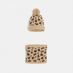 Okaidi Ensemble bonnet + snood en tricot leopard Fille