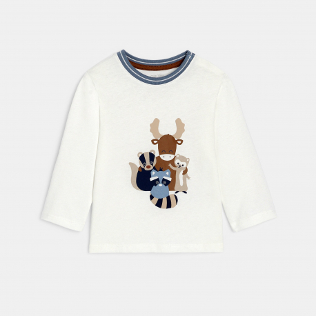 Obaibi Μπλούζα μακρυμάνικη, με μοτίφ ζώα, λευκή, για μωρά αγοράκια