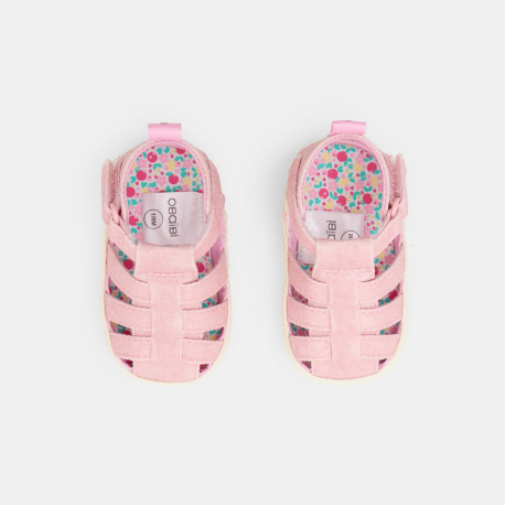 Obaibi Πέδιλα πάνινα με λουλούδια ροζ για μωρά κοριτσάκια