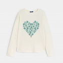 Okaidi Μπλούζα με μοτίφ καρδιά, εκρού, για κορίτσια