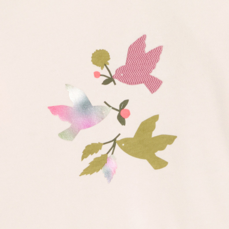 Obaibi Φούτερ από χνουδωτό ύφασμα πουλιά ροζ για μωρά κοριτσάκια