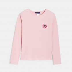 Okaidi Μπλούζα μακρυμάνικη με μοτίφ καρδιά λεοπάρ, ροζ για κορίτσια