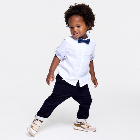 Obaibi Παντελόνι από βελούδο με ιδιαίτερο σχέδιο με ρεβέρ, μπλε για μωρά αγοράκια