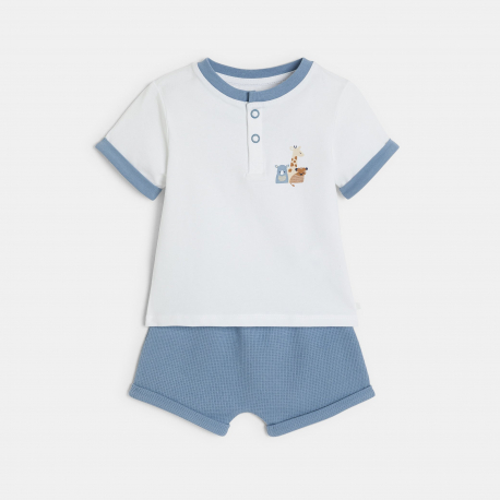 Obaibi Ensemble t-shirt coton et short nid d&quot;abeille bleu bebe garcon