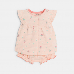 Obaibi Μπλούζα και φουφούλα από  βαμβακερό ύφασμα με ιδιαίτερο φλοράλ σχέδιο ροζ για μω