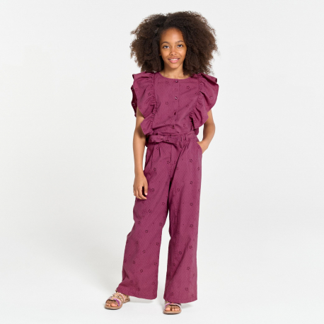 Okaidi Μπλούζα από λεπτό ύφασμα με κοφτό κέντημα βιολετί για κορίτσια