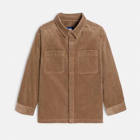 Okaidi Πουκάμισο μπουφάν από κοτλέ βελούδο μονόχρωμο σε ανοιχτό καφέ χρώμα για αγόρια