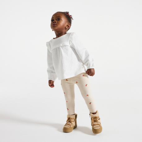 Obaibi Κολάν πλεκτό από μελανζέ νήμα λευκό με λουλούδια για μωρά κοριτσάκια