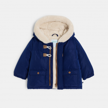 Obaibi Παλτό με κουκούλα με επένδυση χοντρό φλις, μπλε για μωρά αγοράκια
