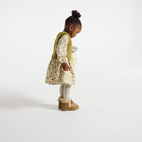 Obaibi Φόρεμα από δύο υλικά, φλοράλ πράσινο για μωρά κοριτσάκια