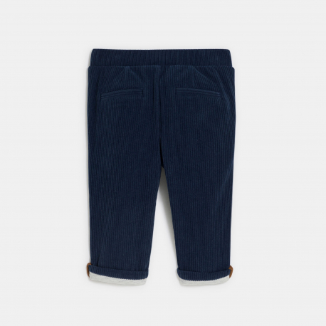 Obaibi Pantalon velours cotele souple bleu marine bebe garcon