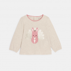 Obaibi Μπλούζα μακρυμάνικη με μοτίφ ζώα μπεζ για μωρά κοριτσάκια