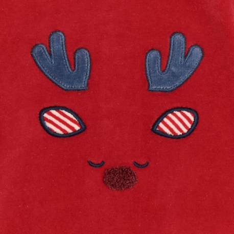Obaibi Pyjama en velours rouge motif renne bebe garcon