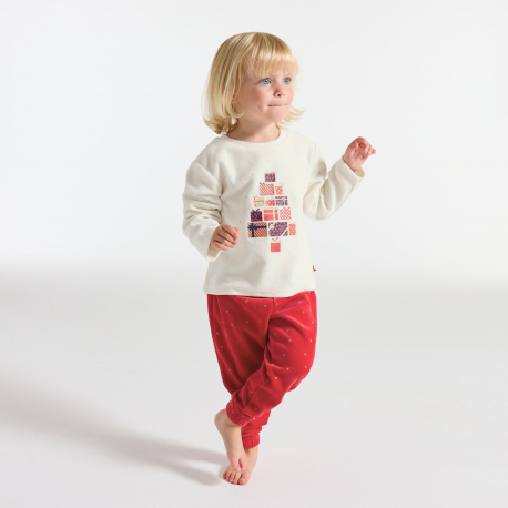 Okaidi Pyjama 2 pieces en velours rouge Fille