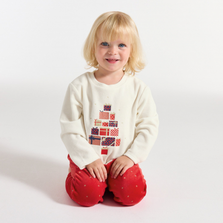 Okaidi Pyjama 2 pieces en velours rouge Fille