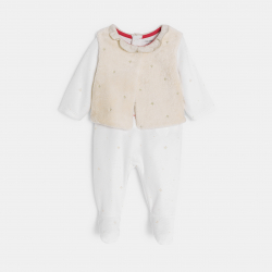 Obaibi Dors-bien velours blanc et gilet beige bebe fille
