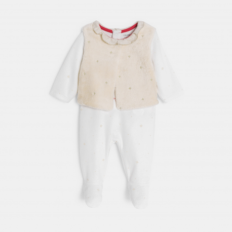 Obaibi Dors-bien velours blanc et gilet beige bebe fille