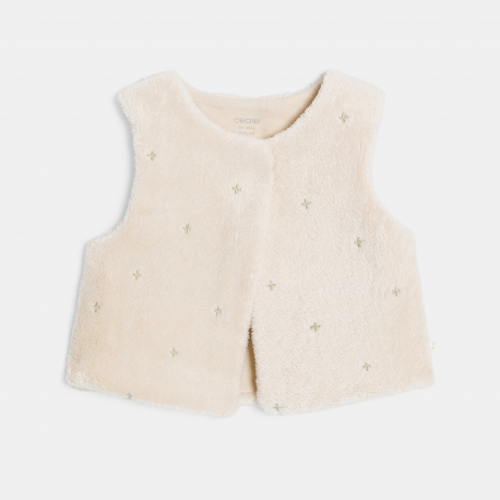Obaibi Dors-bien velours blanc et gilet beige bebe fille