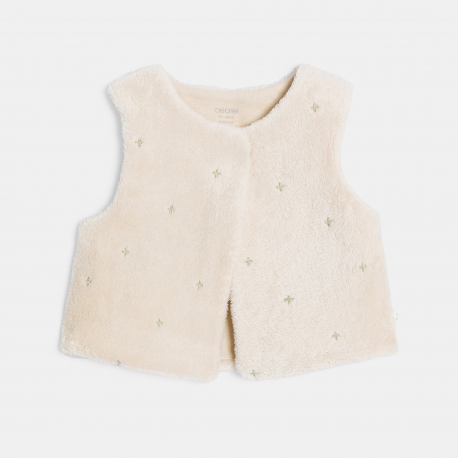 Obaibi Dors-bien velours blanc et gilet beige bebe fille