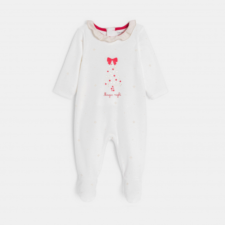 Obaibi Dors-bien velours blanc et gilet beige bebe fille