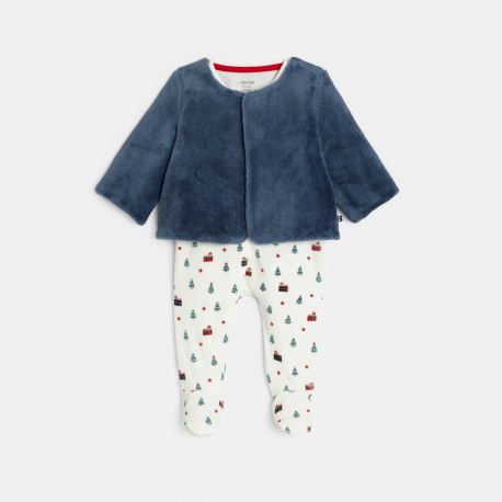 Obaibi Dors bien en velours blanc avec gilet bebe fille