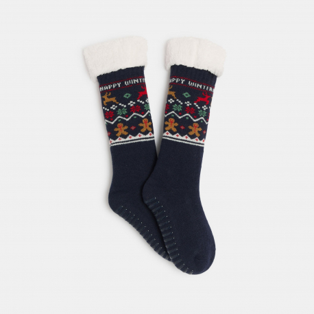 Okaidi Chaussettes bleues antiderapantes a motif festif garcon
