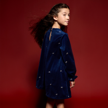 Okaidi Robe bleu marine en velours Fille