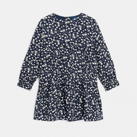 Okaidi Φόρεμα μακρυμάνικο με τυπωμένα σχέδια σε ναυτικό μπλε για κορίτσια