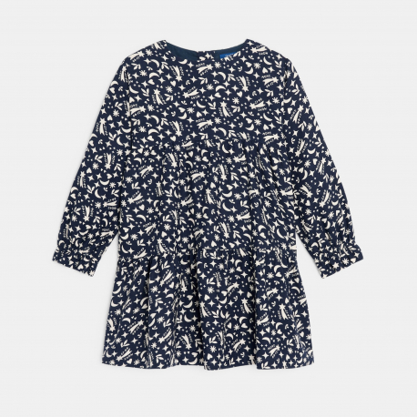 Okaidi Φόρεμα μακρυμάνικο με τυπωμένα σχέδια σε ναυτικό μπλε για κορίτσια