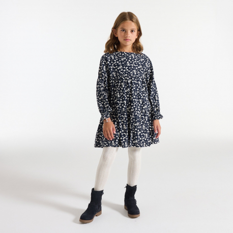 Okaidi Φόρεμα μακρυμάνικο με τυπωμένα σχέδια σε ναυτικό μπλε για κορίτσια