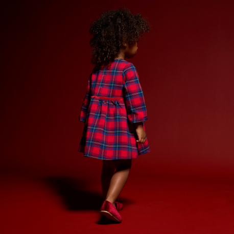 Obaibi Robe a carreaux rouge bebe fille