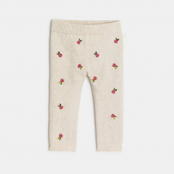 Obaibi Legging tricot chine blanc fleurs bebe fille