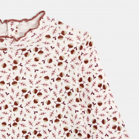 Obaibi T-shirt cote plate col ondule marron bebe fille