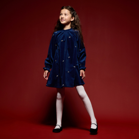 Okaidi Robe bleu marine en velours Fille