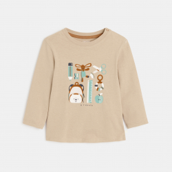 Obaibi Μπλούζα μακρυμάνικη, με θέμα σχολείο, μπεζ για μωρά αγοράκια