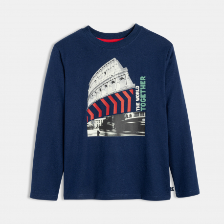 Okaidi T-shirt bleu manches longues imprime urbain Garcon