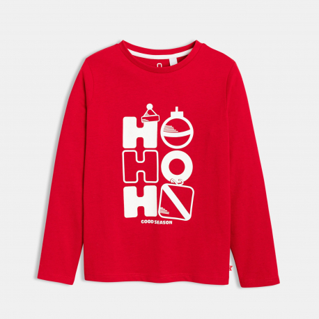 Okaidi T-shirt rouge manches longues message &quot;HO HO HO&quot; Garcon