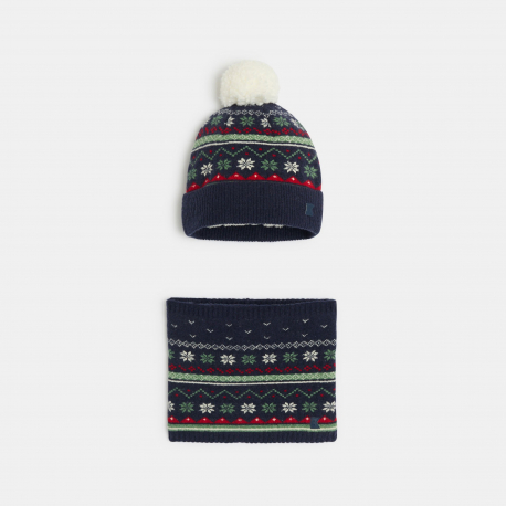 Okaidi Bonnet et snood bleu marine Garcon